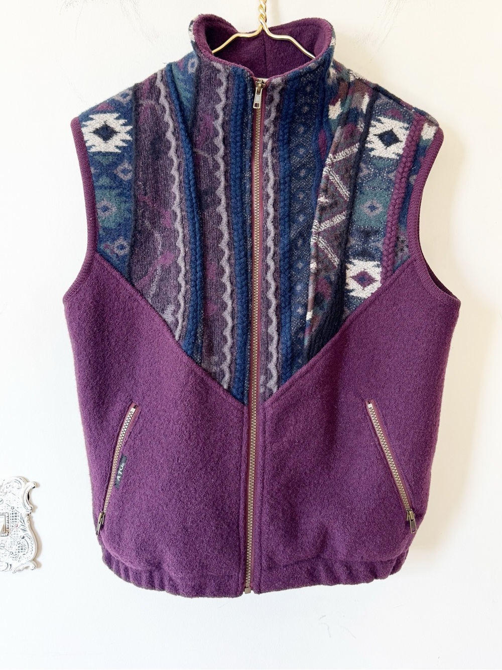 ATG All Terrain Gear Canada Vintage 80s Aztec Coogie Textured Wool Zip Up Vest M